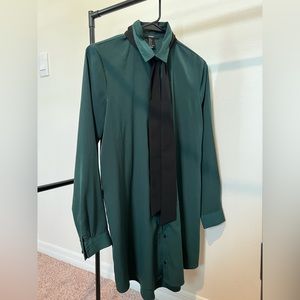 Forever 21 evergreen button up with black ribbon tie